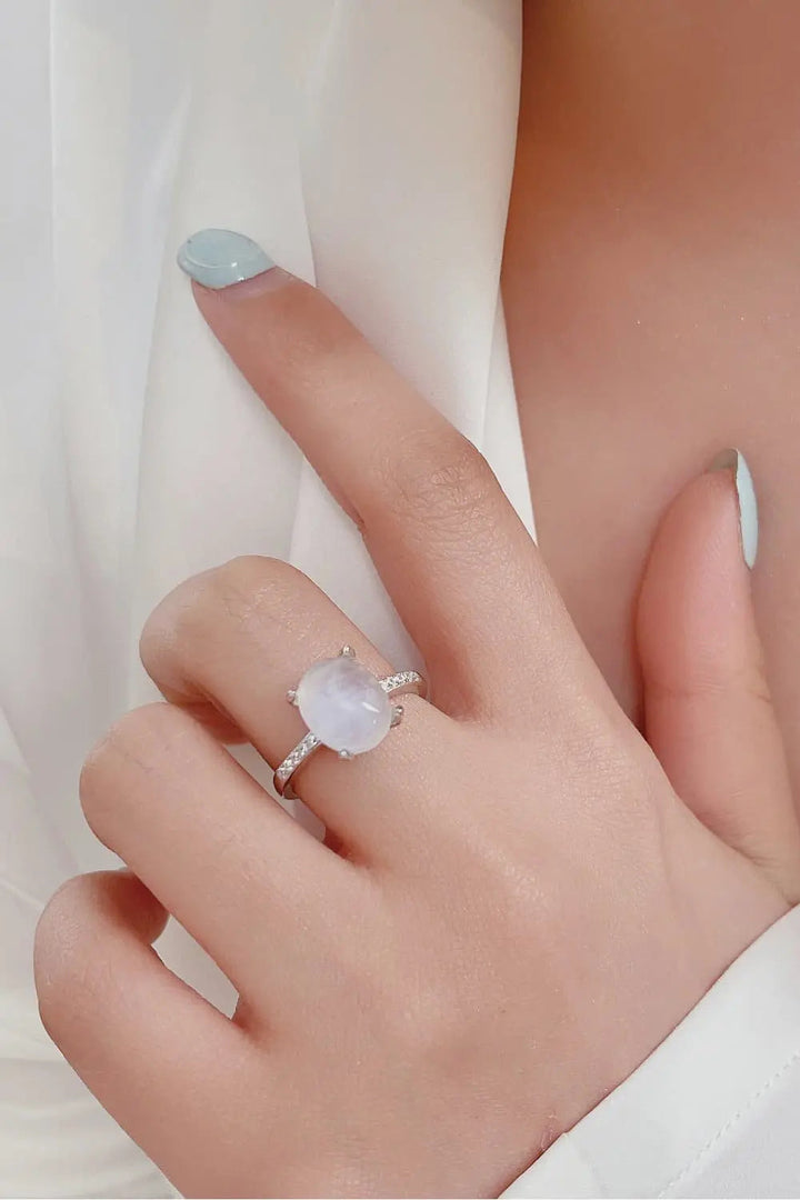 LOVCIA High Quality Natural Moonstone 925 Sterling Silver Side Stone Ring