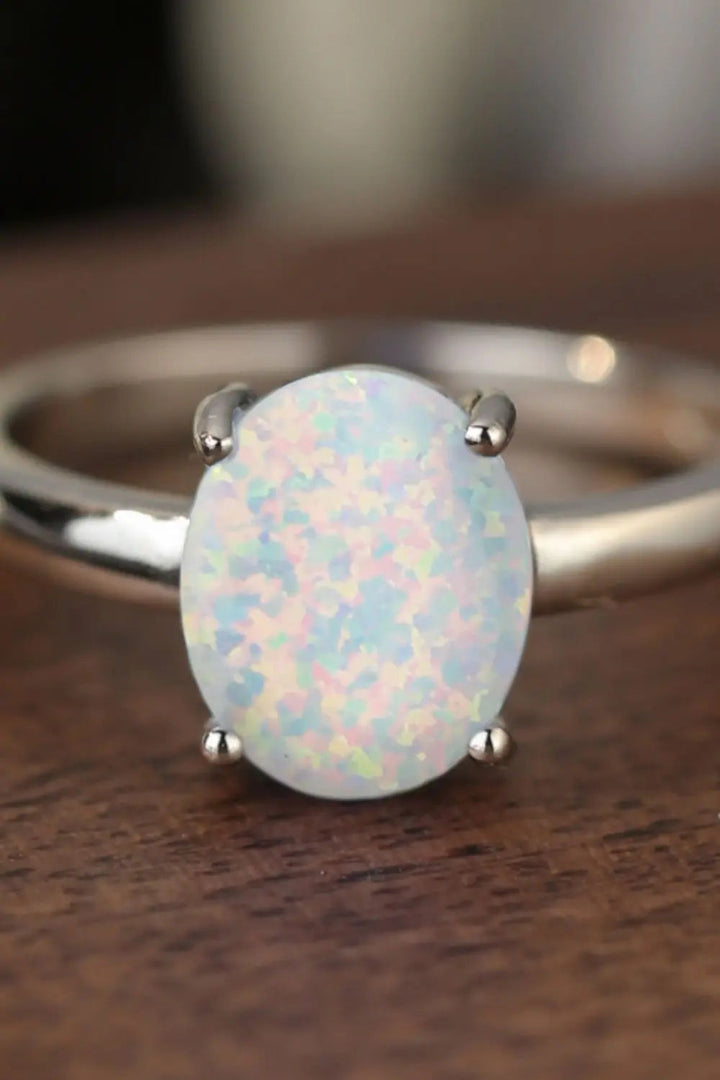 LOVCIA 925 Sterling Silver Opal Solitaire Ring