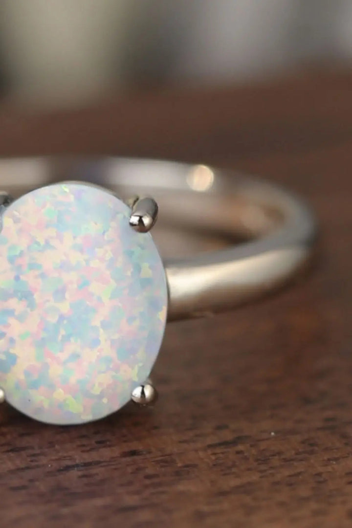 LOVCIA 925 Sterling Silver Opal Solitaire Ring