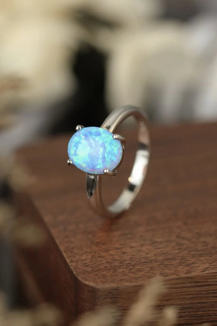 LOVCIA 925 Sterling Silver Opal Solitaire Ring