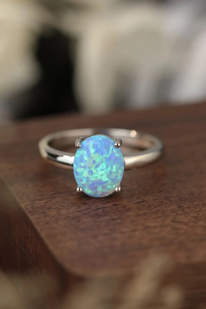 LOVCIA 925 Sterling Silver Opal Solitaire Ring