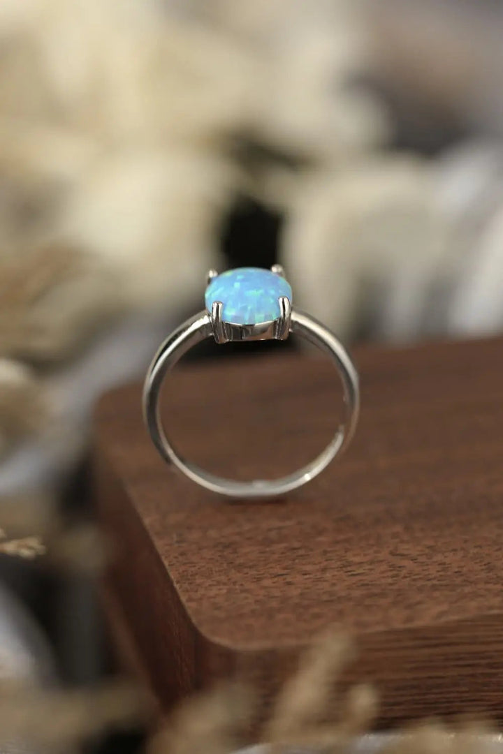 LOVCIA 925 Sterling Silver Opal Solitaire Ring