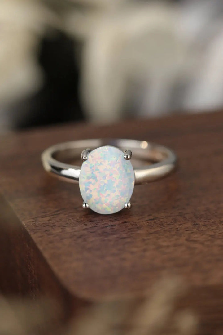 LOVCIA 925 Sterling Silver Opal Solitaire Ring