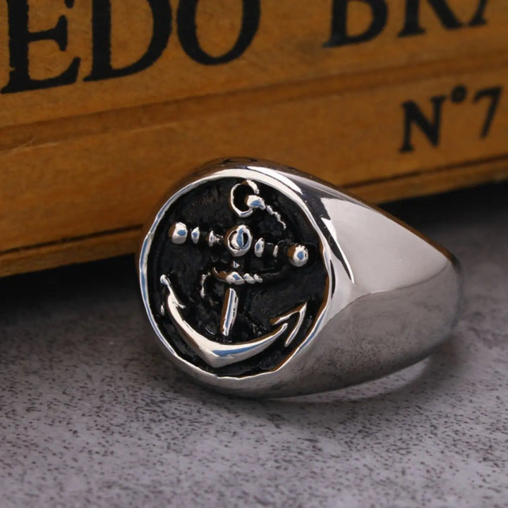 LOVCIA Titanium Steel Anchor Signet Ring