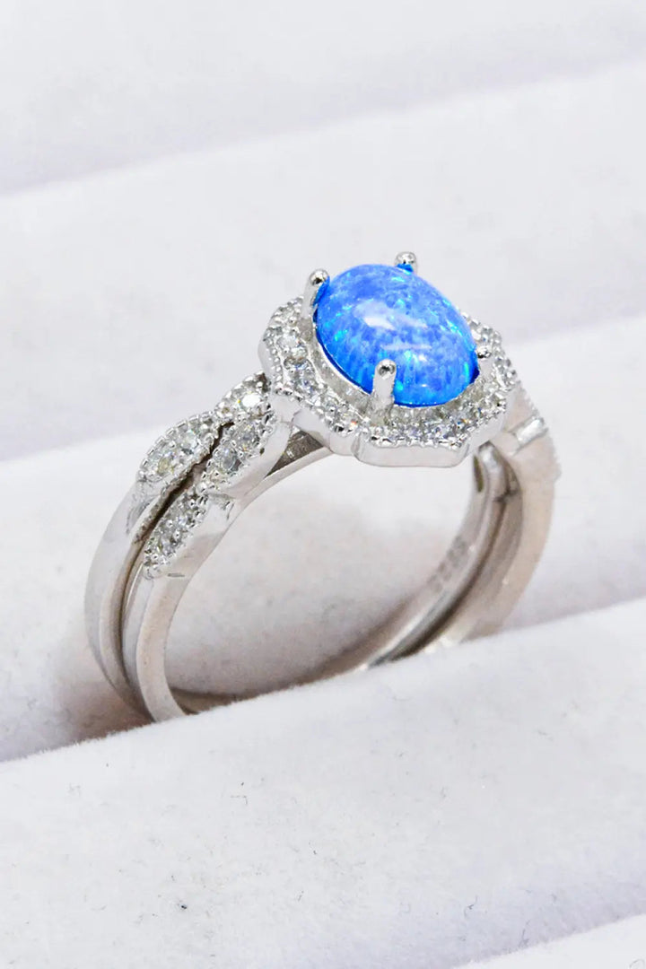 2-Piece 925 Sterling Silver Opal Ring Set LOVCIA