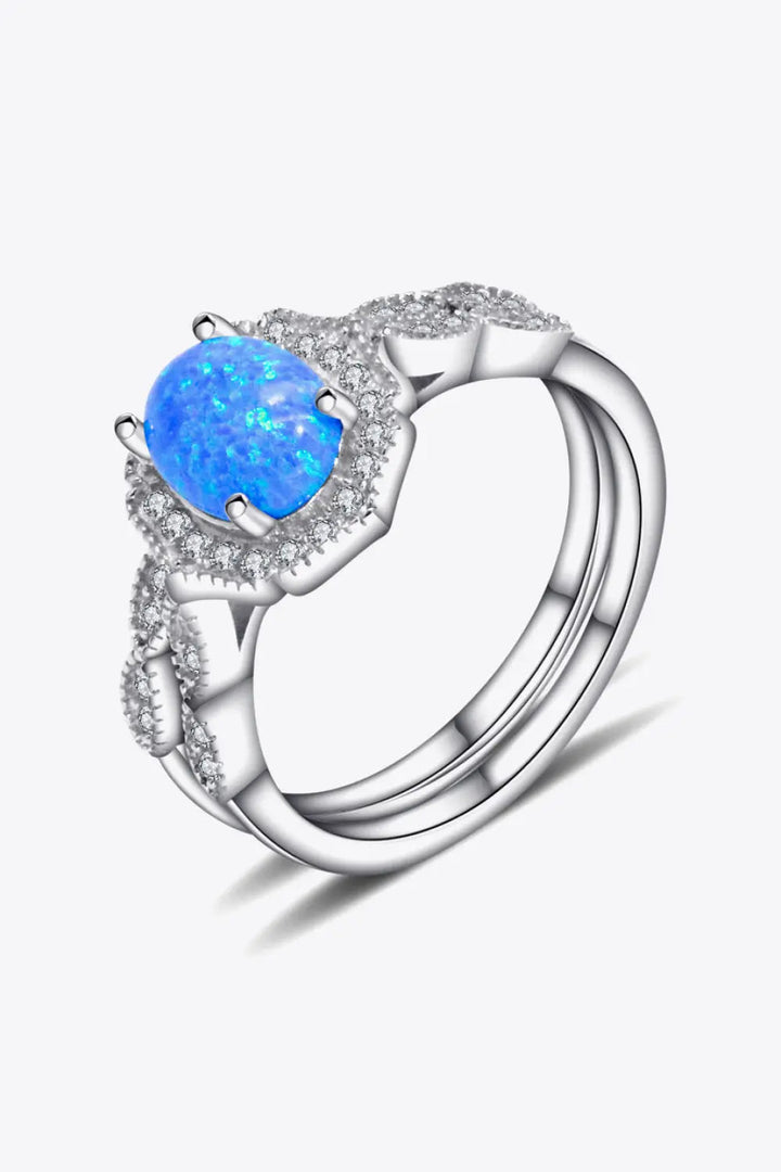 2-Piece 925 Sterling Silver Opal Ring Set LOVCIA