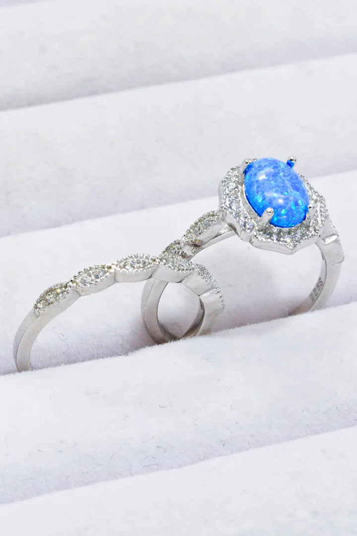 2-Piece 925 Sterling Silver Opal Ring Set LOVCIA