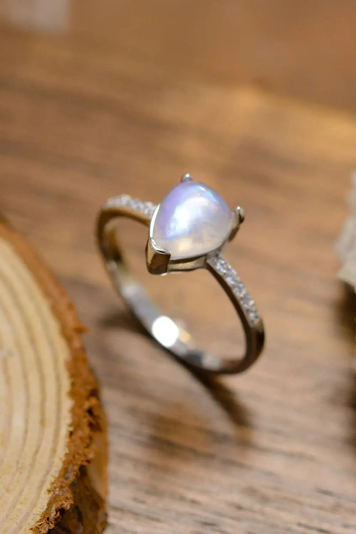 LOVCIA High Quality Natural Moonstone Teardrop Side Stone Ring