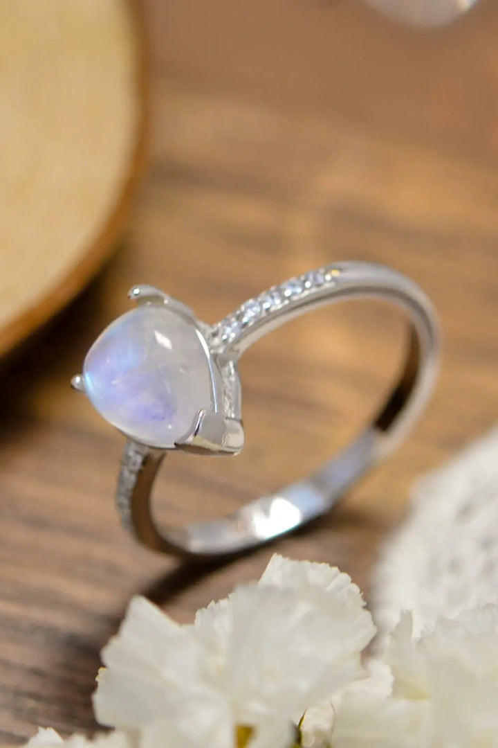 LOVCIA High Quality Natural Moonstone Teardrop Side Stone Ring