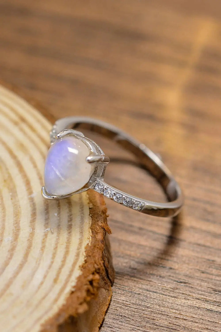 LOVCIA High Quality Natural Moonstone Teardrop Side Stone Ring