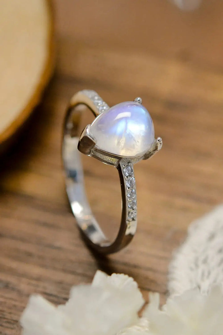 LOVCIA High Quality Natural Moonstone Teardrop Side Stone Ring