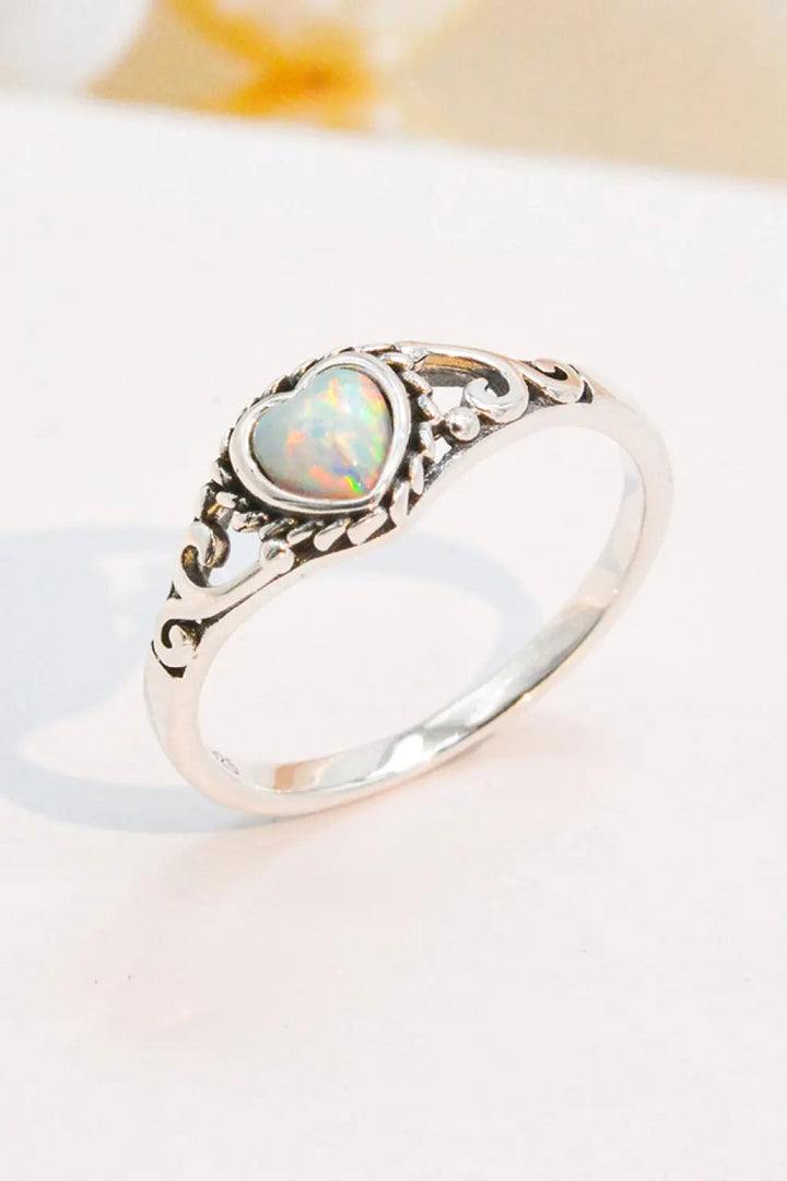 925 Sterling Silver Heart-Shape Opal Ring LOVCIA