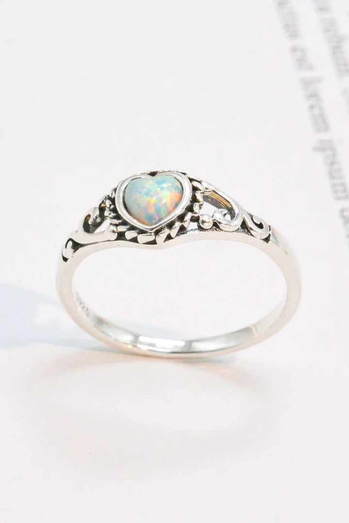 925 Sterling Silver Heart-Shape Opal Ring LOVCIA