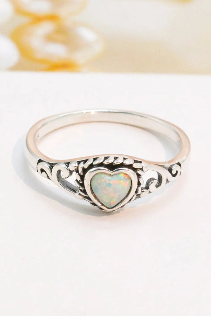 925 Sterling Silver Heart-Shape Opal Ring LOVCIA