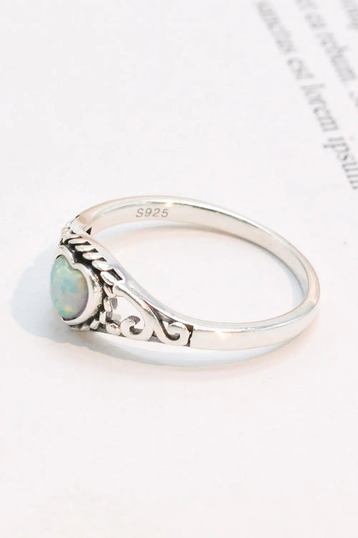 925 Sterling Silver Heart-Shape Opal Ring LOVCIA