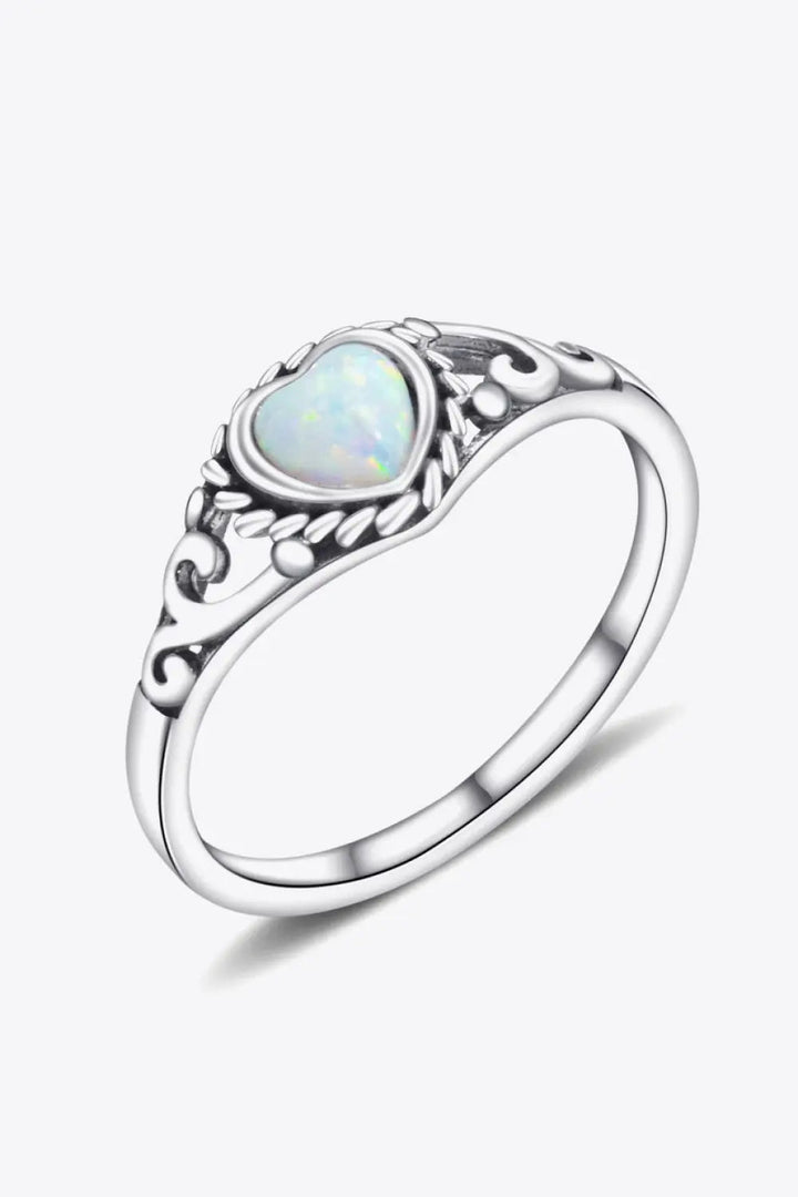 925 Sterling Silver Heart-Shape Opal Ring LOVCIA