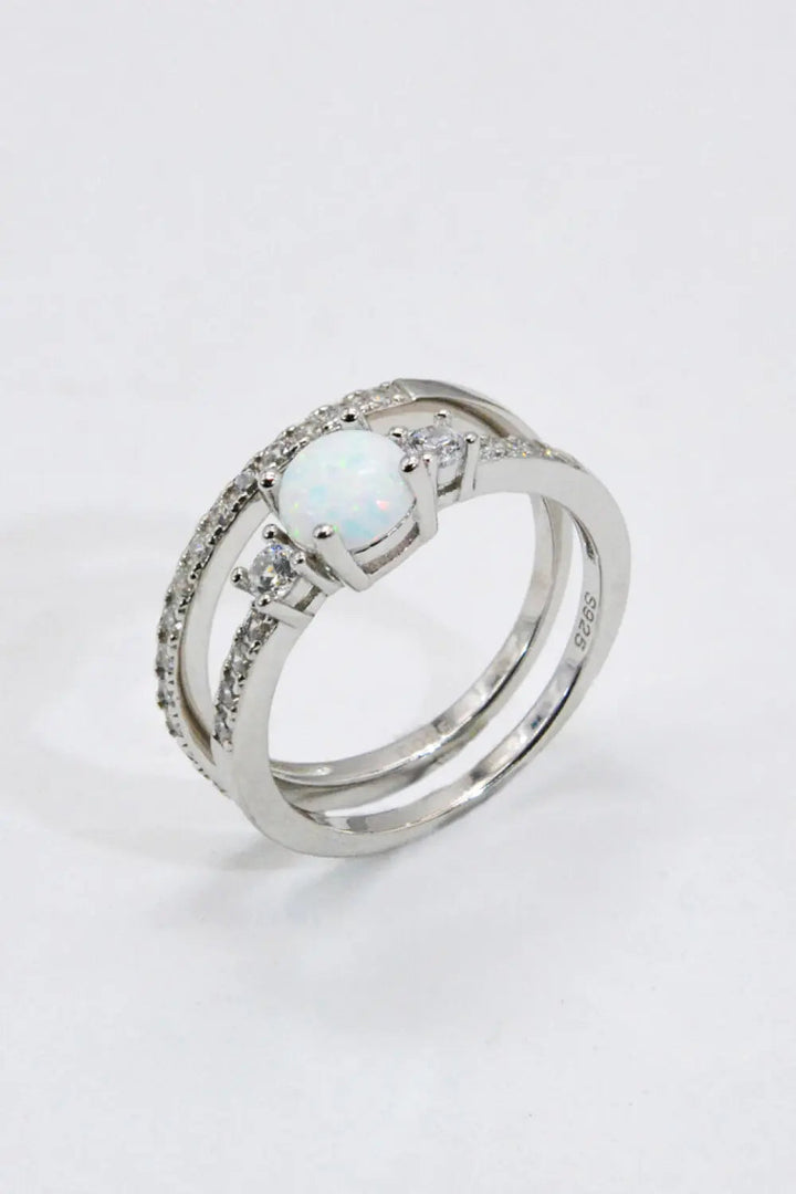 LOVCIA 925 Sterling Silver Opal Split Shank Ring