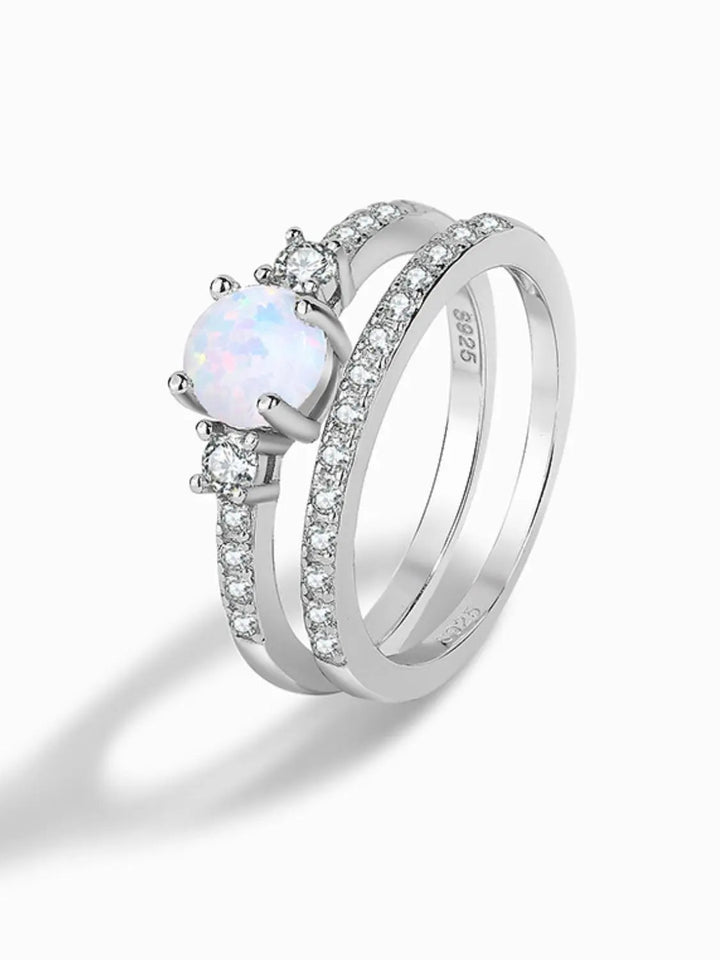 LOVCIA 925 Sterling Silver Opal Split Shank Ring