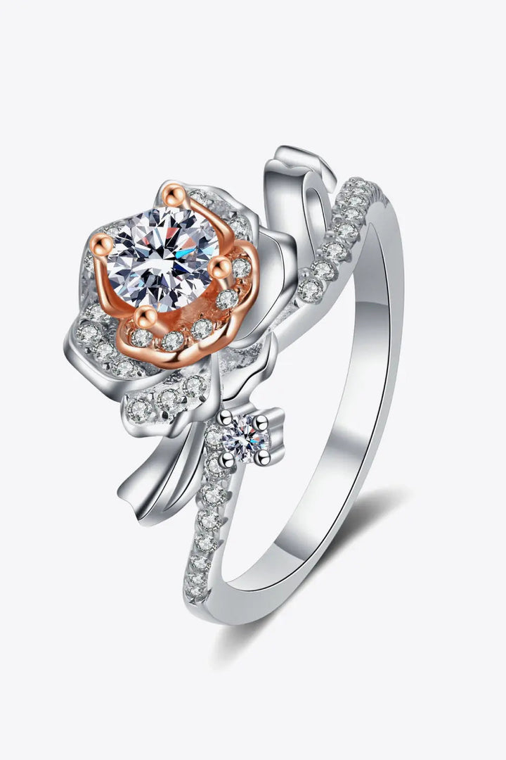 LOVCIA 925 Sterling Silver Rose-Shaped Moissanite Ring