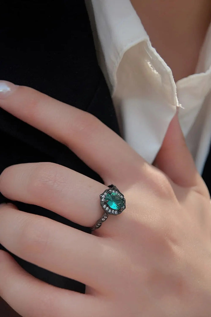 LOVCIA 925 Sterling Silver Paraiba Blue Zircon 4-Prong Ring