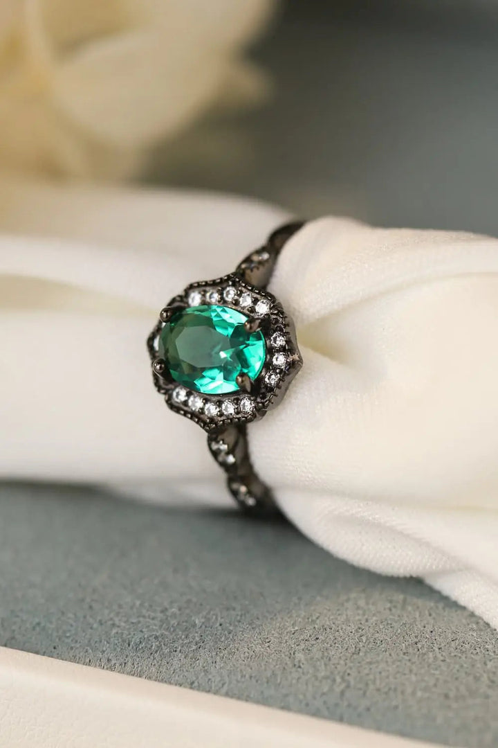 LOVCIA 925 Sterling Silver Paraiba Blue Zircon 4-Prong Ring