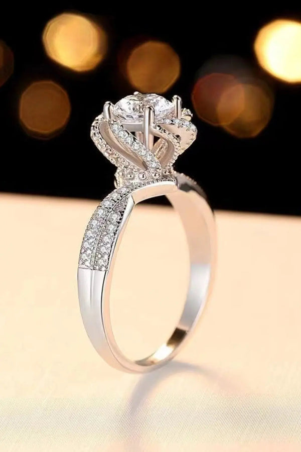 LOVCIA 2 Carat Moissanite Floral Platinum-Plated Ring