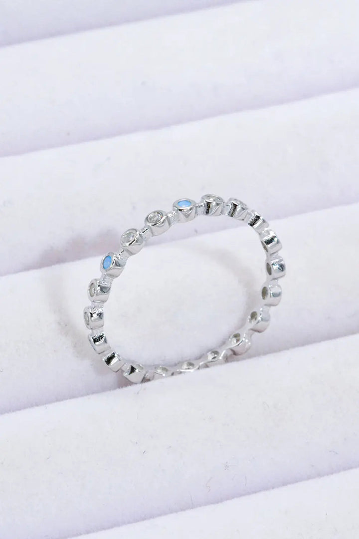 LOVCIA 925 Sterling Silver Zircon and Natural Moonstone Ring