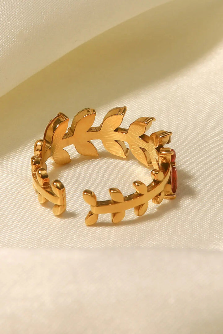 Zircon 18K Gold-Plated Leaf Open Ring LOVCIA