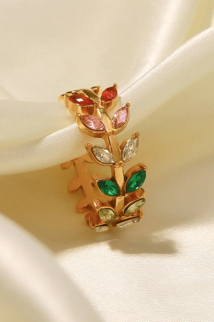 Zircon 18K Gold-Plated Leaf Open Ring LOVCIA