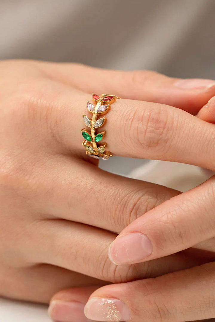 Zircon 18K Gold-Plated Leaf Open Ring LOVCIA