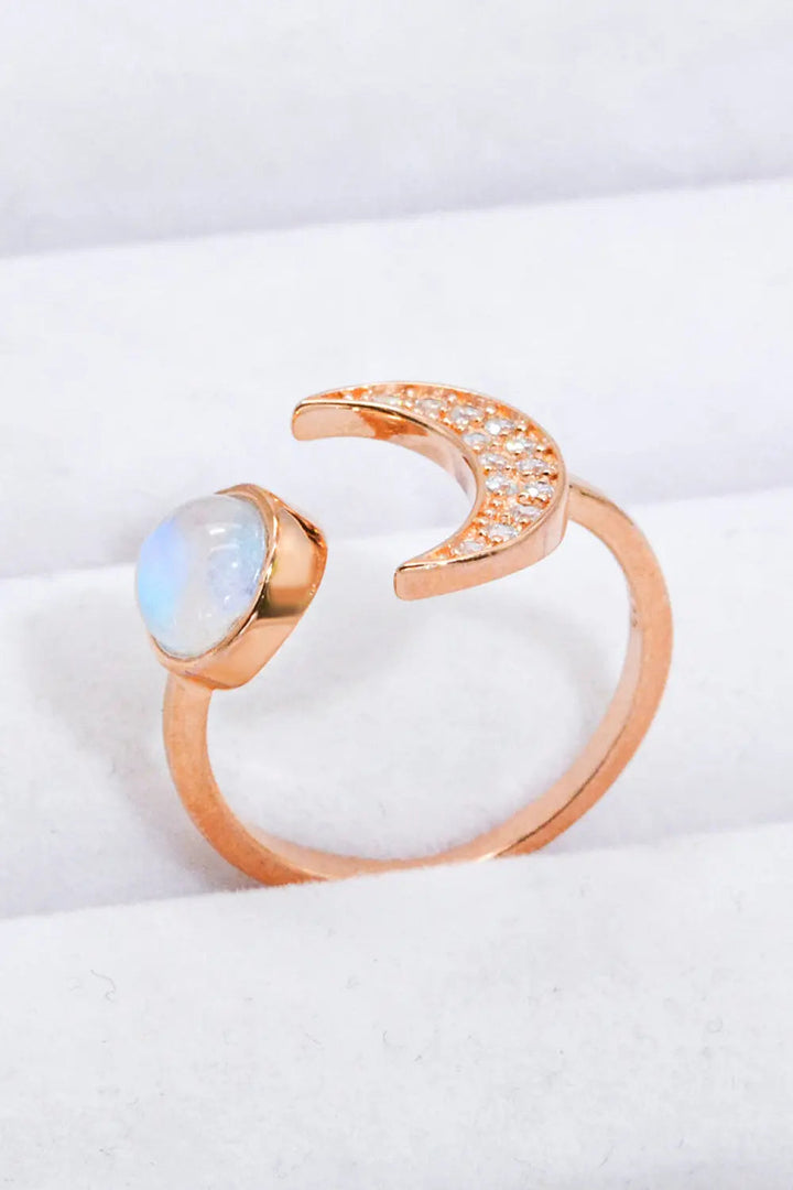 Natural Moonstone and Zircon Sun & Moon Open Ring LOVCIA