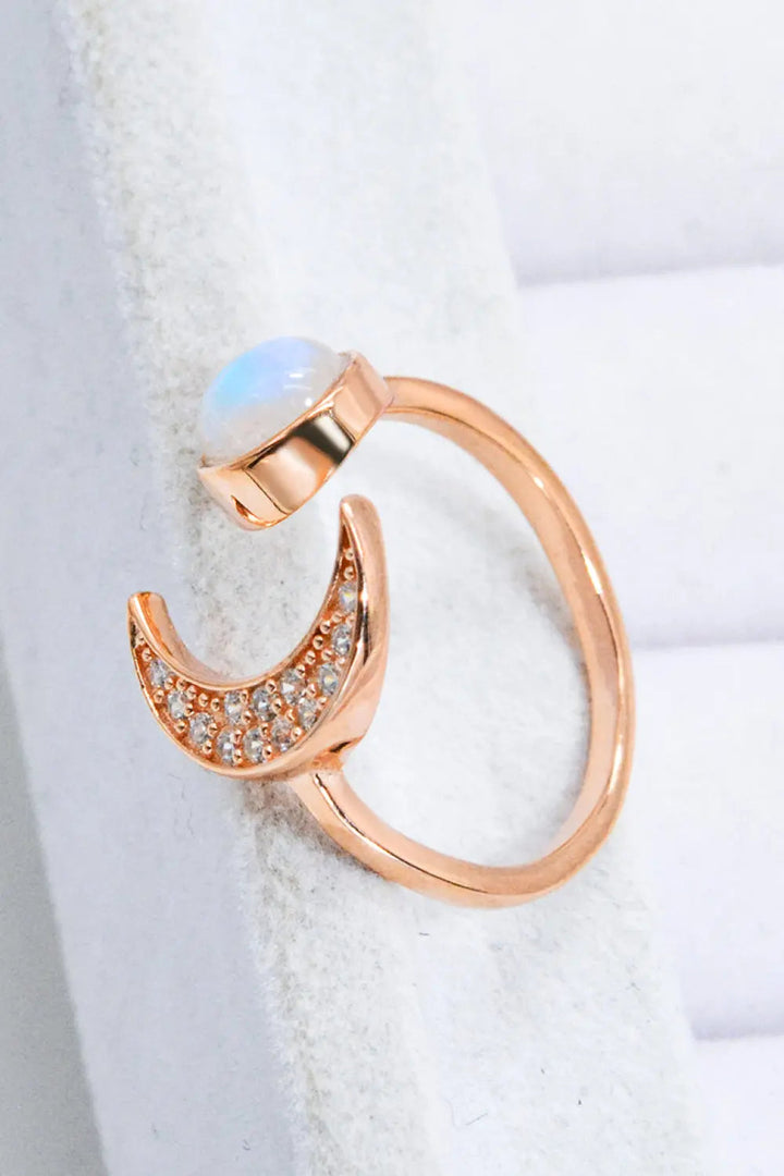 Natural Moonstone and Zircon Sun & Moon Open Ring LOVCIA