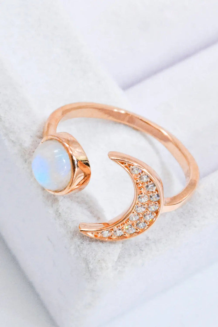 Natural Moonstone and Zircon Sun & Moon Open Ring LOVCIA