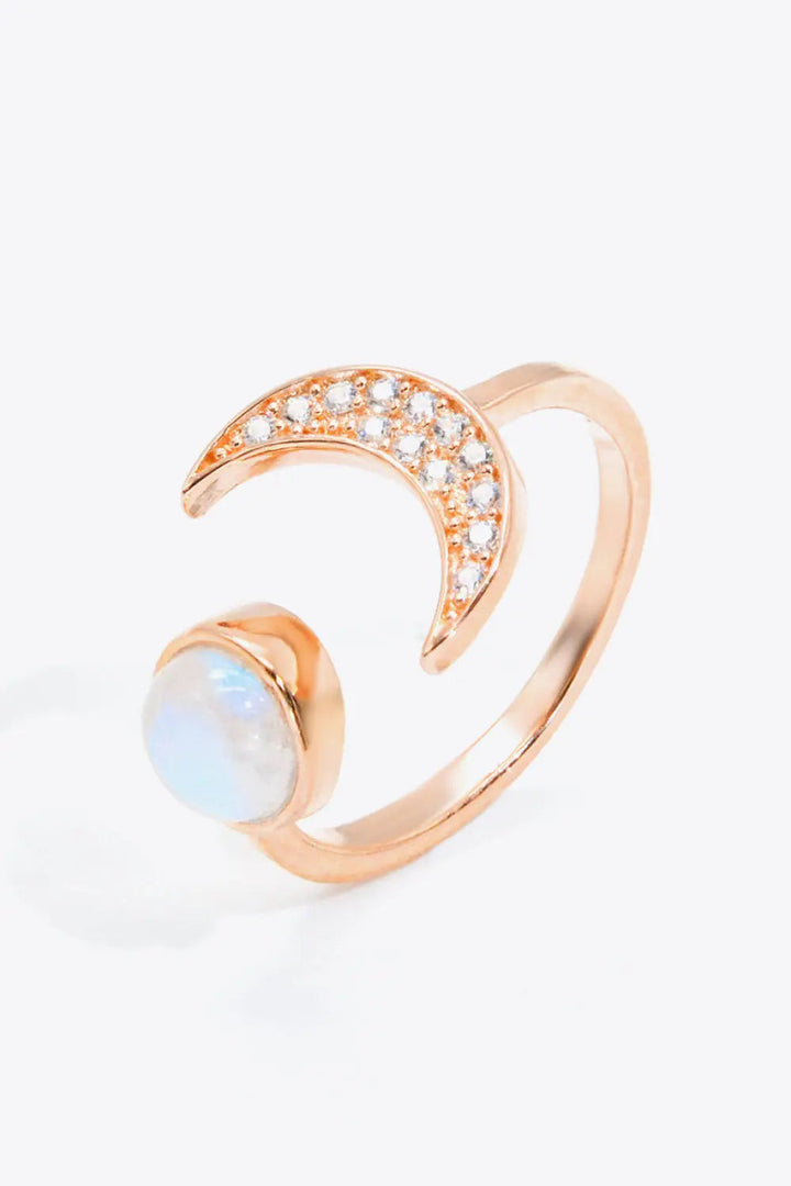 Natural Moonstone and Zircon Sun & Moon Open Ring LOVCIA