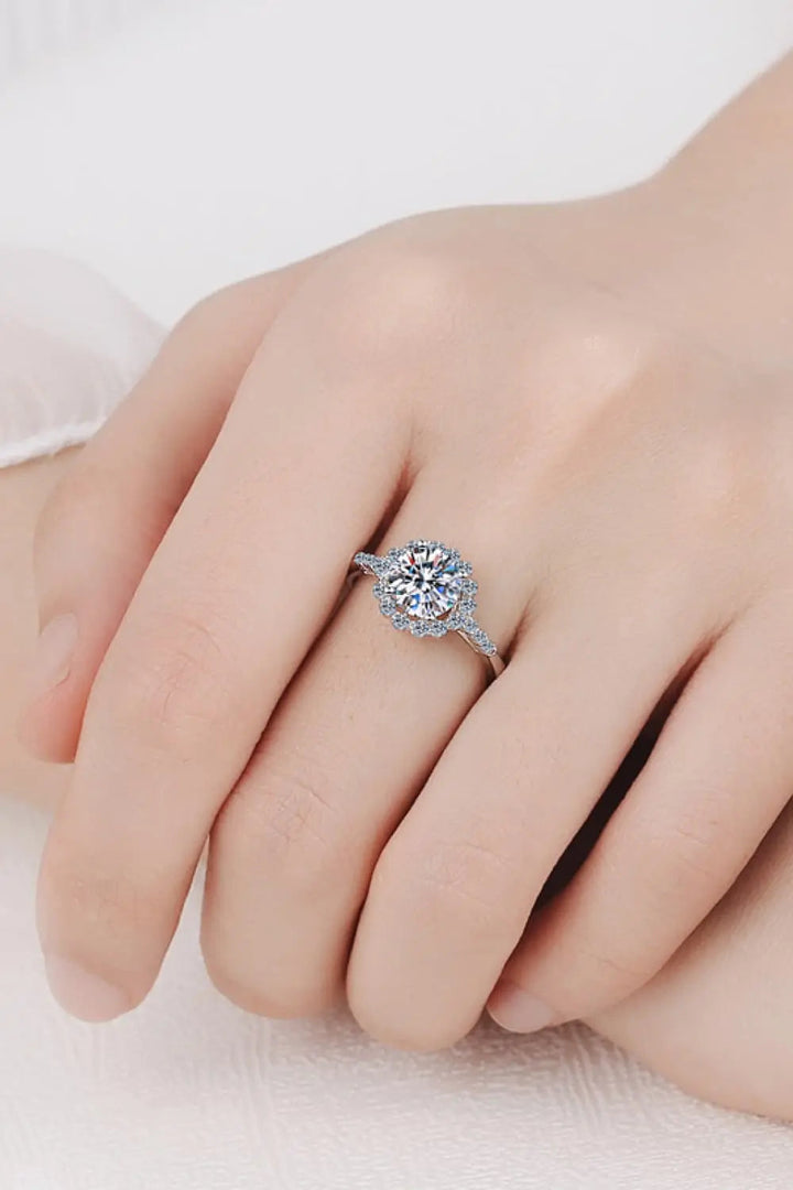 1 Carat Moissanite Rhodium-Plated Halo Ring LOVCIA