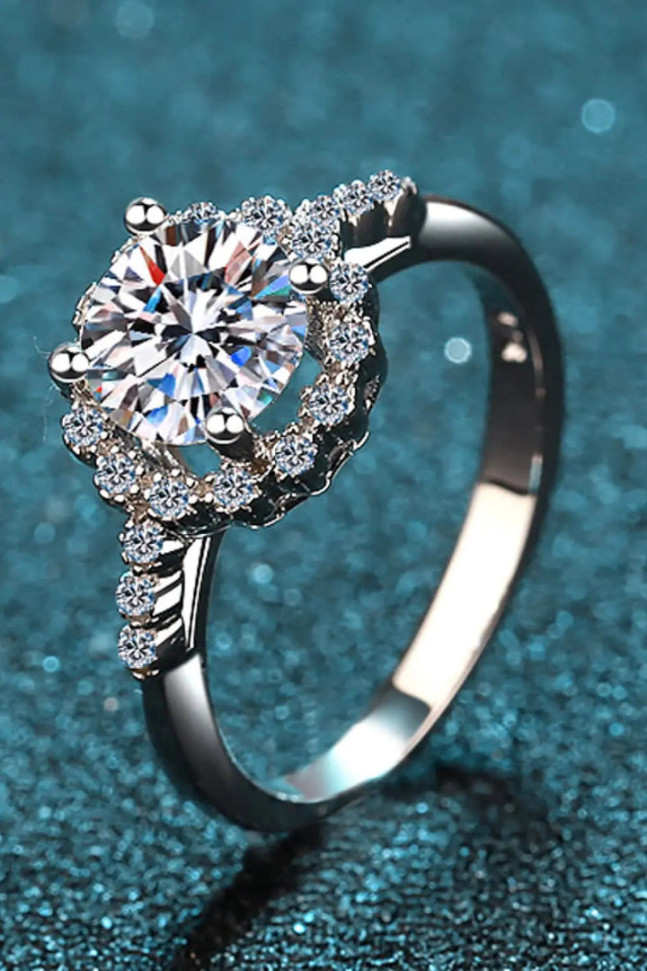 1 Carat Moissanite Rhodium-Plated Halo Ring LOVCIA