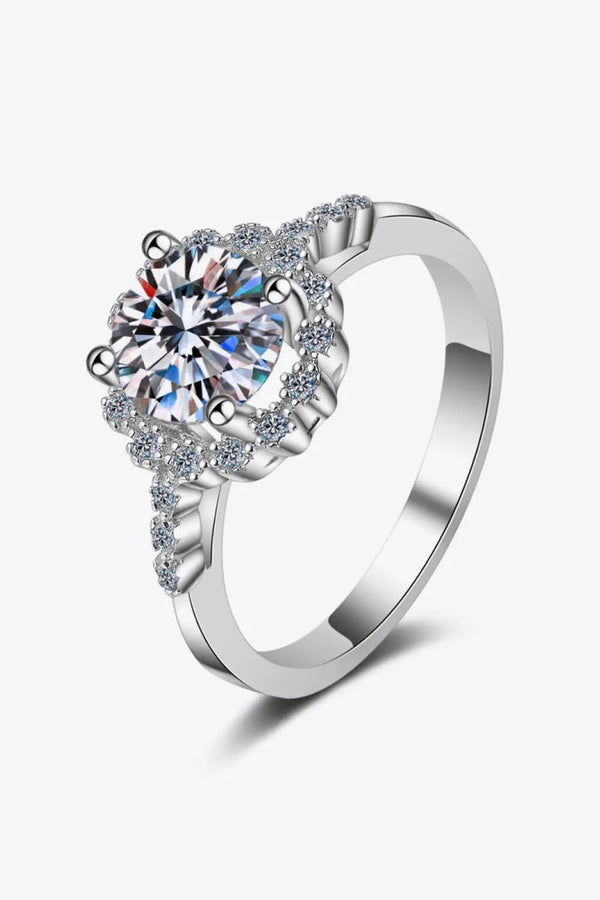 LOVCIA 1 Carat Moissanite Rhodium-Plated Halo Ring