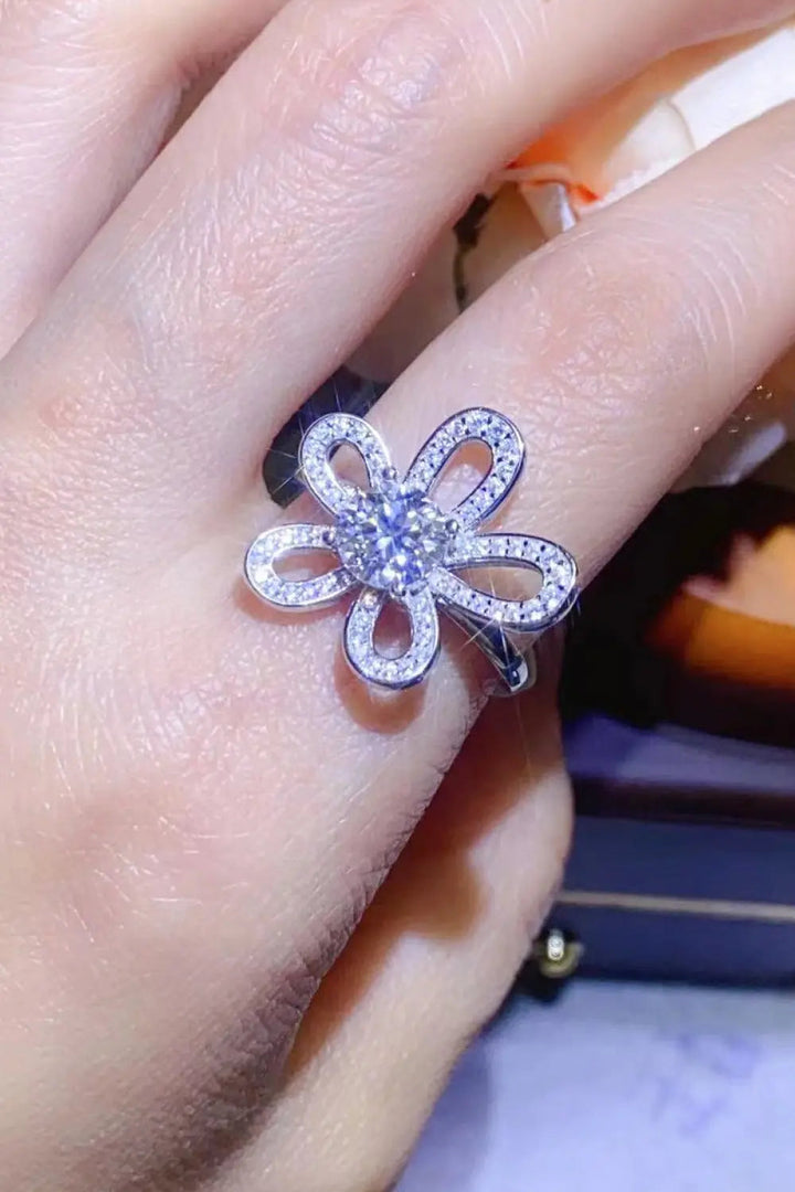 1 Carat Moissanite Flower-Shape Open Ring LOVCIA