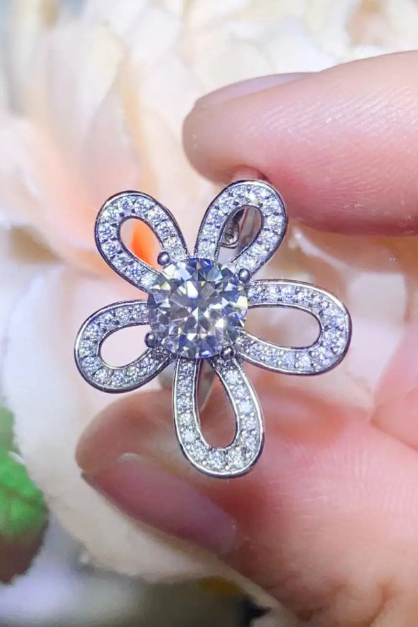 1 Carat Moissanite Flower-Shape Open Ring LOVCIA