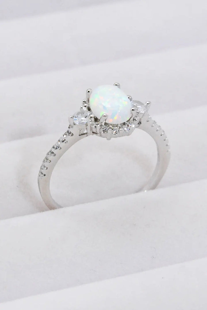 925 Sterling Silver Platinum-Plated Opal Ring LOVCIA