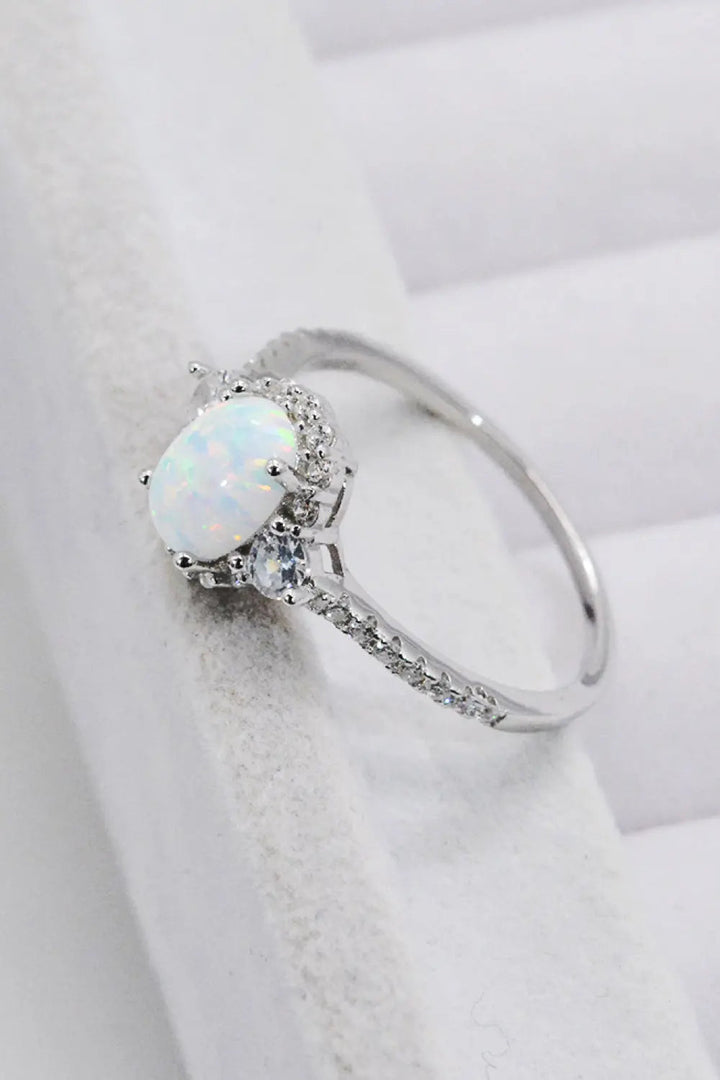 925 Sterling Silver Platinum-Plated Opal Ring LOVCIA