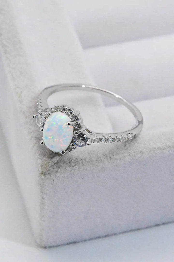 925 Sterling Silver Platinum-Plated Opal Ring LOVCIA