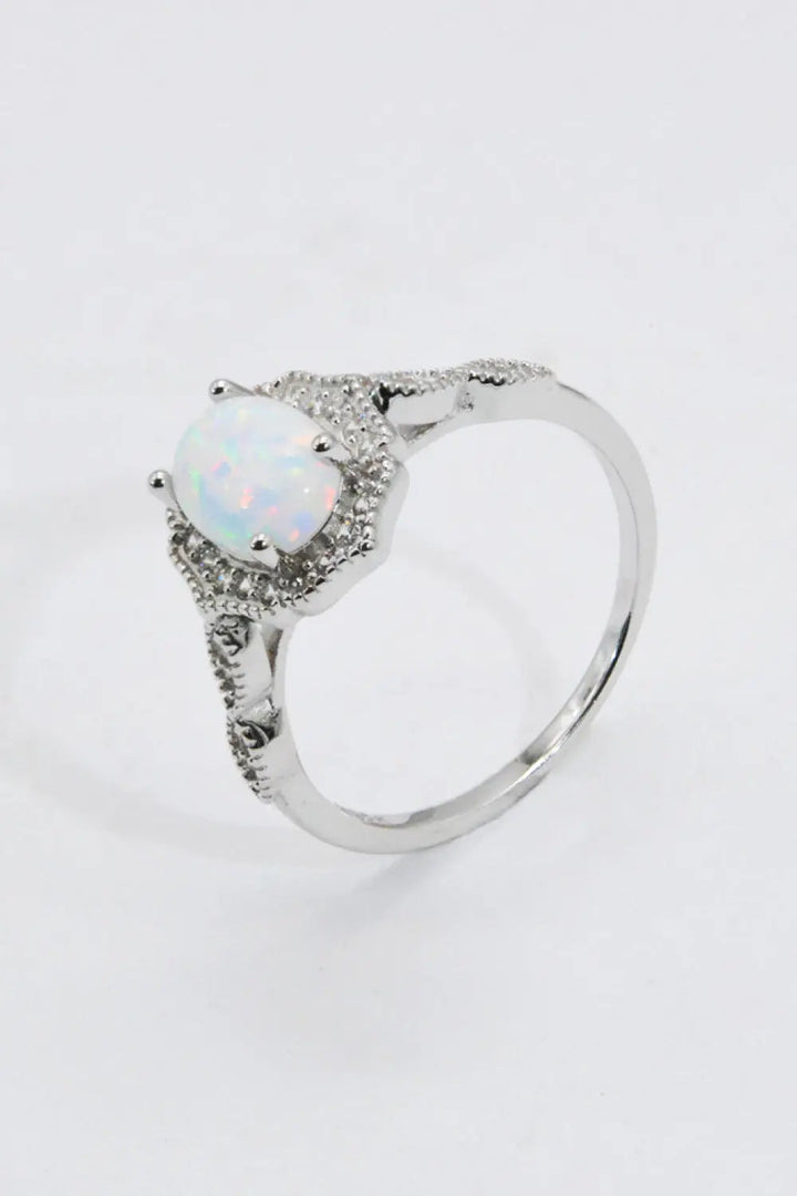 925 Sterling Silver Platinum-Plated Opal Ring LOVCIA