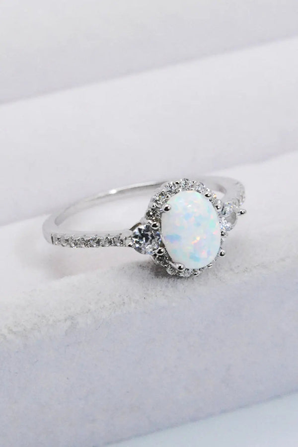 925 Sterling Silver Platinum-Plated Opal Ring LOVCIA