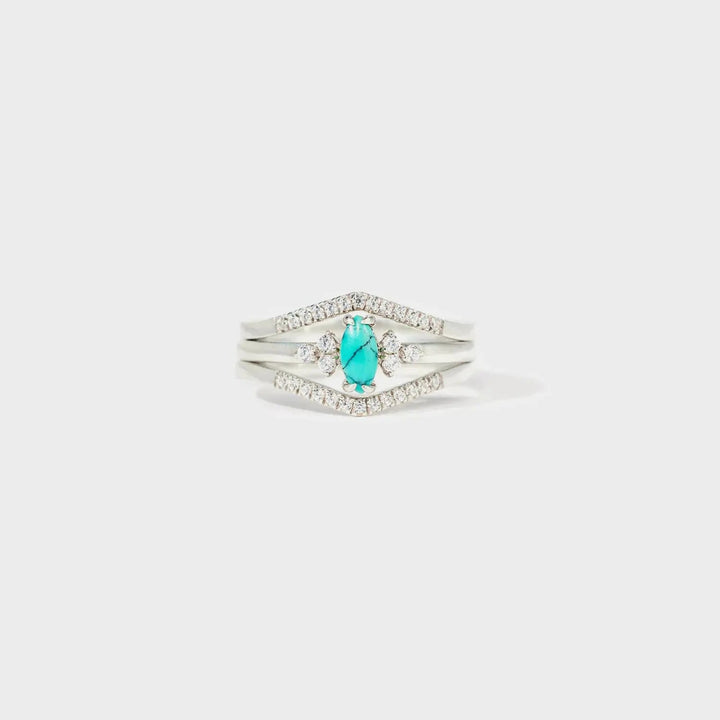 Artificial Turquoise V Shape Inlaid Zircon Ring LOVCIA