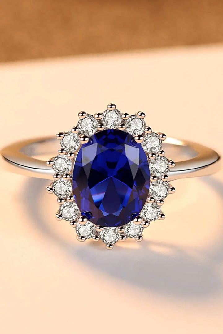 Synthetic Sapphire 925 Sterling Silver Ring LOVCIA