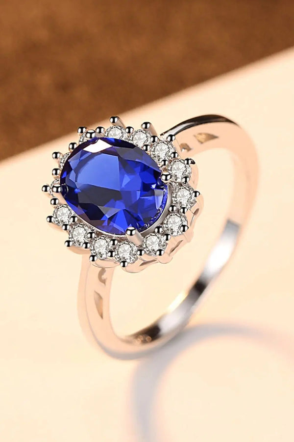 Synthetic Sapphire 925 Sterling Silver Ring LOVCIA