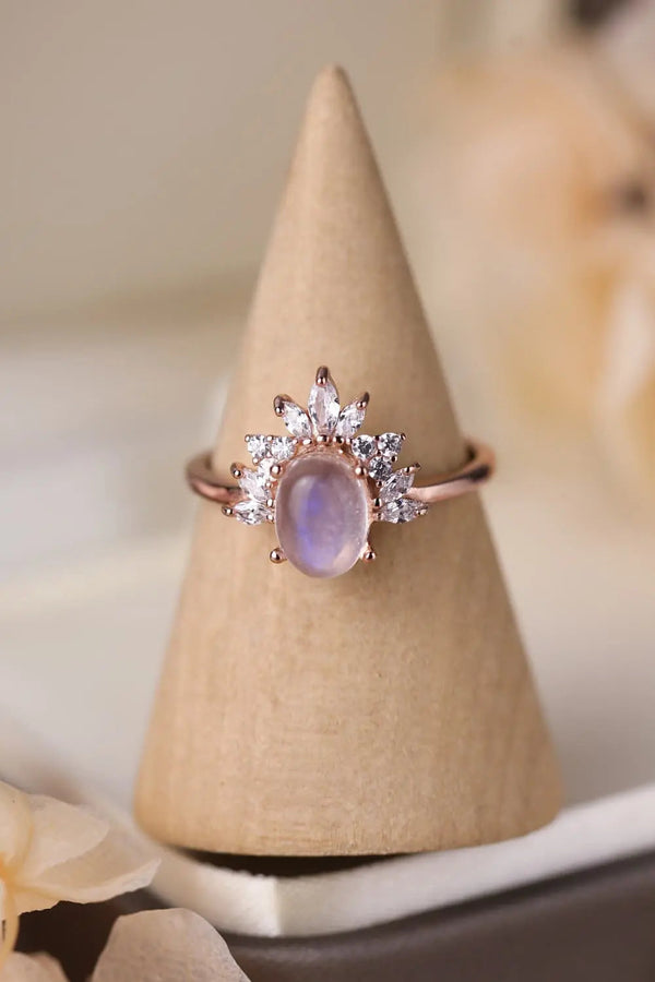 High Quality Natural Moonstone 18K Rose Gold-Plated 925 Sterling Silver Ring LOVCIA