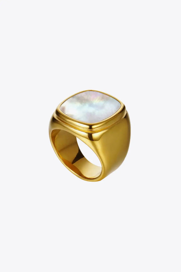 LOVCIA Stainless Steel 18K Gold-Plated Inlaid Shell Ring