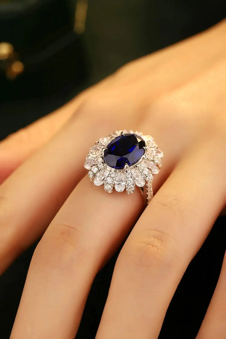 5 Carat Lab-Grown Sapphire Flower Shape Ring LOVCIA